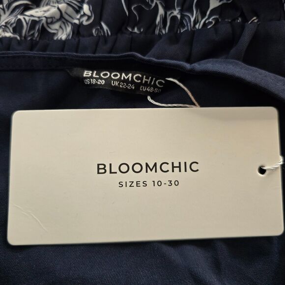 Bloomchic Dress Women's 2X Blue White Floral Patchwork Surplice Neck Ruffles NWT - Picture 6 of 15